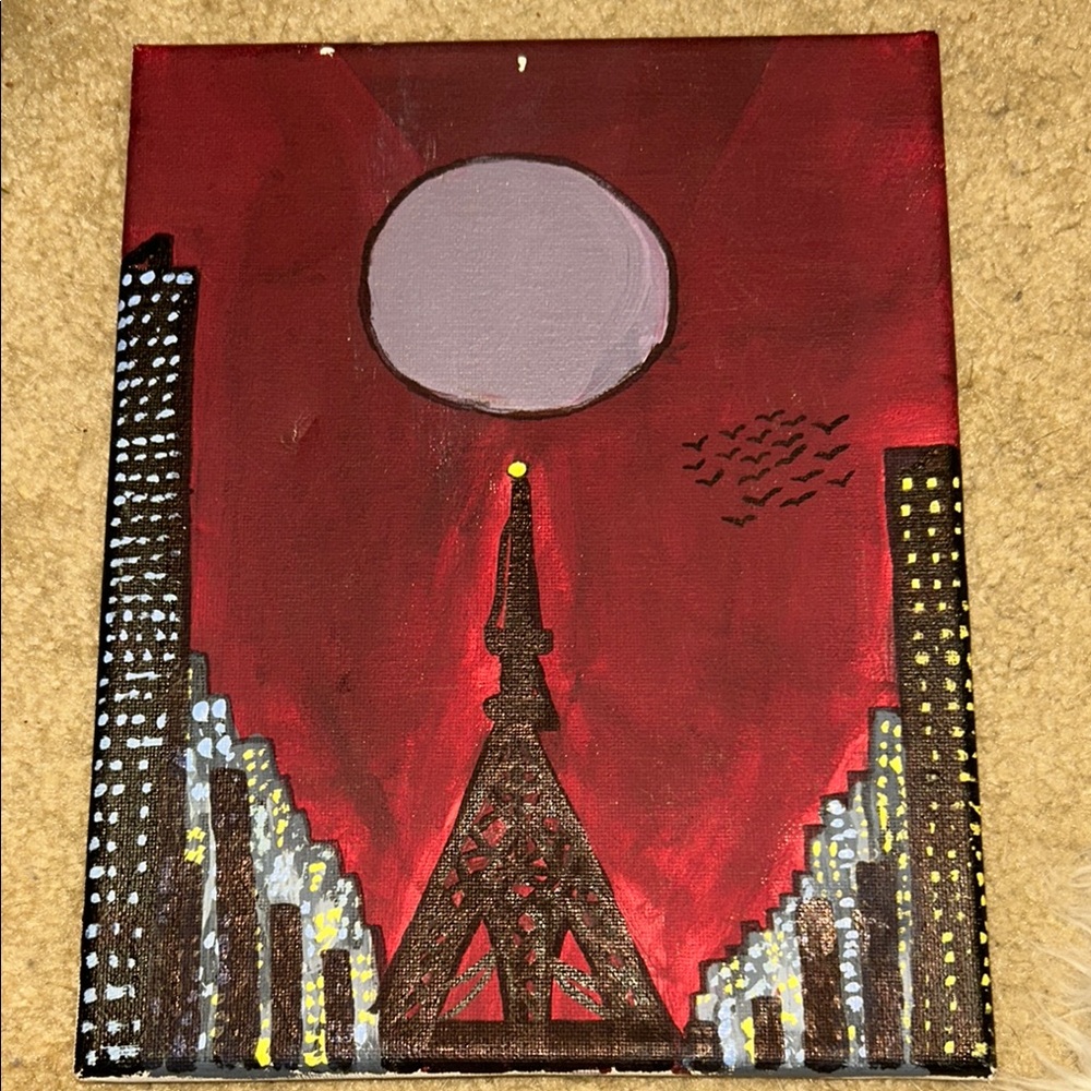 Abstract Cityscape Canvas Art in Red and Black